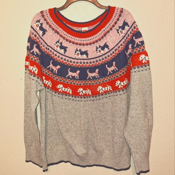 Holiday Time Sweaters - Holiday Times Women’s Dog Images Yoke Sweater, Metallic Thread, Size XXL (20)